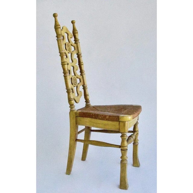 Mid Century chairs inspired by the 19th Century Mexican Hacienda style. The maker's original distressed yellow paint is in...