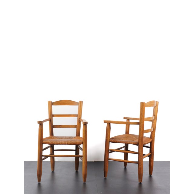 Mid-Century Modern French Straw Armchairs in the style of Charlotte Perriand, 1960s For Sale - Image 3 of 8
