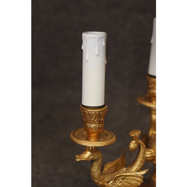 Metal French Empire Style Bouillotte Lamp With Blue Tole Shade and Gilt Bronze For Sale - Image 7 of 10