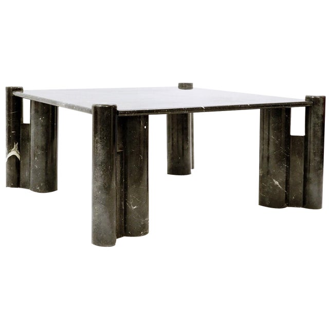Mid-Century Modern Square Black Marble Coffee Table, 1970s For Sale
