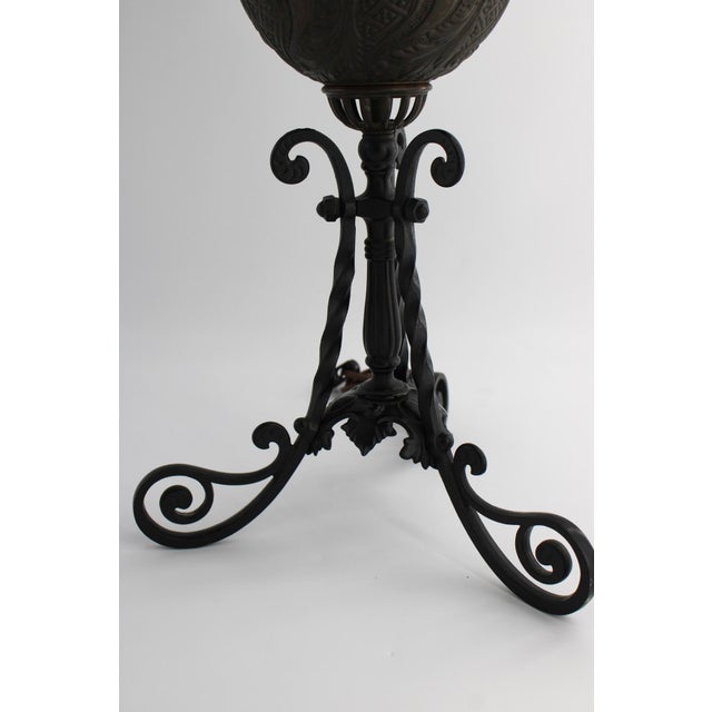 Victorian Antique Victorian Bradley & Hubbard (B&h) Brass Banquet Lamp W/ Milk Glass Globe For Sale - Image 3 of 10