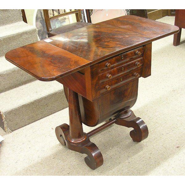 Early 19th Century American Empire Drop-Leaf Flame Mahogany Sewing Table For Sale - Image 5 of 5