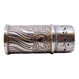 Cylindrical Silver Salt Shaker with Shells and Scrolls For Sale