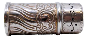 Cylindrical Silver Salt Shaker with Shells and Scrolls