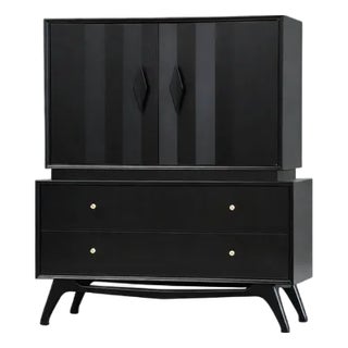 1960s Ebonized Black Lacquer Tall Mid Century Dresser For Sale