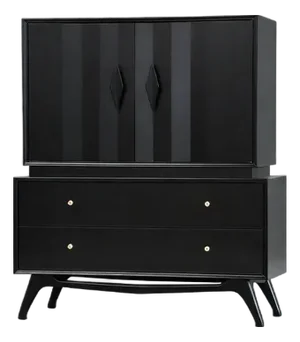 1960s Ebonized Black Lacquer Tall Mid Century Dresser