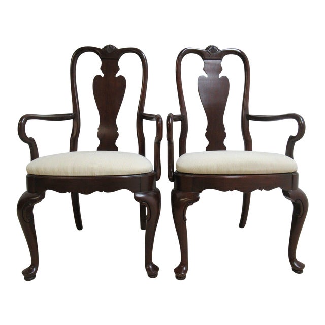 Ethan Allen Georgian Court Queen Anne Dining Room Arm Chairs a Pair