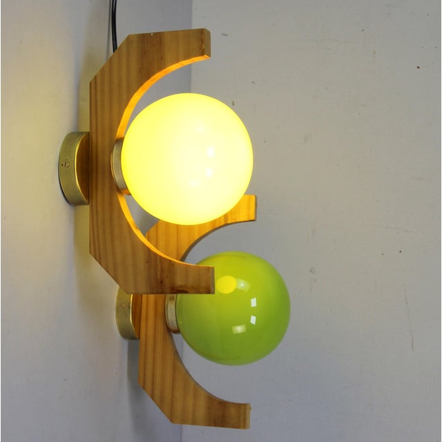 1970s Vintage Wood and Glass Wall Lights, 1970s, Set of 2 For Sale - Image 5 of 6
