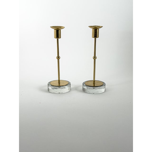 Scandinavian Modern Brass and Glass Candlesticks by Gunnar Ander, 1950, Set of 2 For Sale - Image 10 of 10