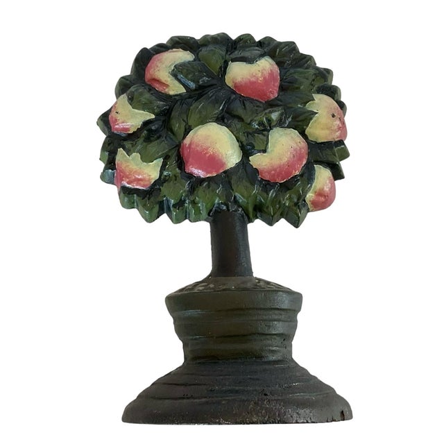 Early 20th Century Vintage Fruit Apple Tree Painted French Cast Iron Doorstop For Sale - Image 5 of 9
