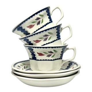 1990s Adams “Lancaster” Ironstone Tea Cups & Saucers - Set of 3 For Sale