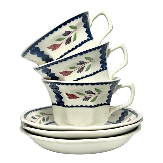 1990s Adams “Lancaster” Ironstone Tea Cups & Saucers - Set of 3 For Sale