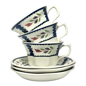 1990s Adams “Lancaster” Ironstone Tea Cups & Saucers - Set of 3