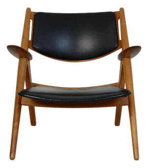 CH28 Sawback Chair in Oak and Black Leather by Hans Wegner, 1960s