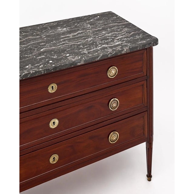 Louis XVI Mahogany Chest, Antique French, Gray Marble, Circa 1820 For Sale - Image 4 of 10
