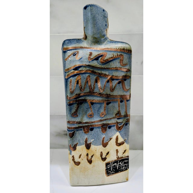 Ceramic Alfajar Ceramica Spanish Hand Painted Modernist Face Sgraffito Stoneware Vase For Sale - Image 7 of 14