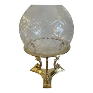 Brass Stand With Cut Crystal Rose Bowl