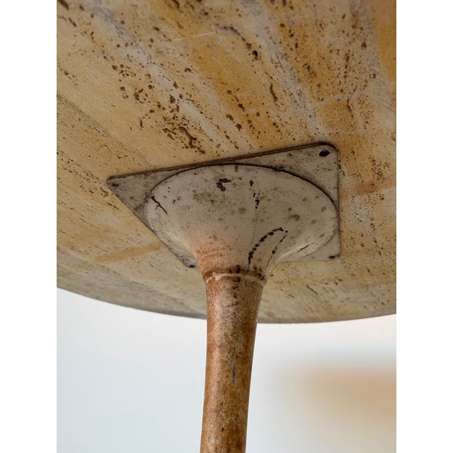 Vintage Tulip Metal Base Dining Table With Italian Travertine Top – Outdoor For Sale In Miami - Image 6 of 12