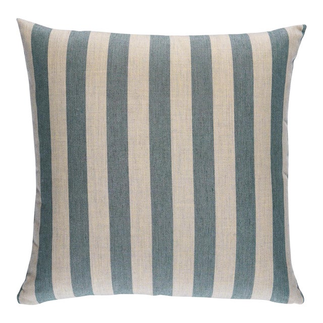Schumacher Hanson I/O Stripe 22" Pillow In Teal For Sale