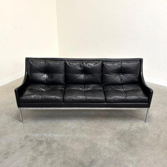 Bauhaus Mid-Century Bauhaus Style Leather 3-Seater Sofa by Roland Rainer, 1960s For Sale - Image 3 of 15