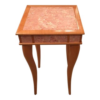 Vintage Pink Agate Marble Stone Bird's-Eye Maple End Table For Sale