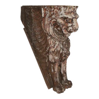 Relief Carved Wood Ornament in the Form of a Winged Lion For Sale