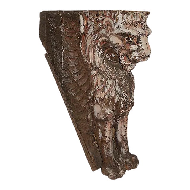 Relief Carved Wood Ornament in the Form of a Winged Lion For Sale