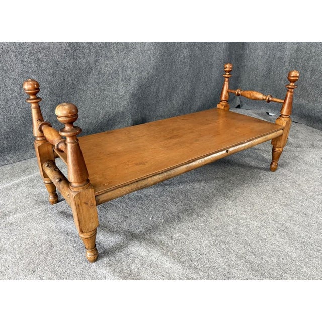 American Antique Oak Turned-Post Quilting Frame Bench For Sale - Image 3 of 12