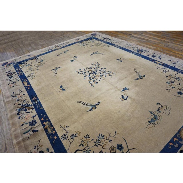 Beige 1920s Beige Floral Medallion Antique Chinese Peking Carpet 8'10" X 11'6" Handknotted Wool Rug For Sale - Image 8 of 12
