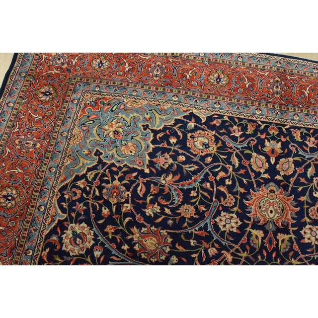 Textile Sarouk Rug 10′ X 13’5” Blue Wool Vintage Traditional Hand-Knotted Carpet For Sale - Image 7 of 15