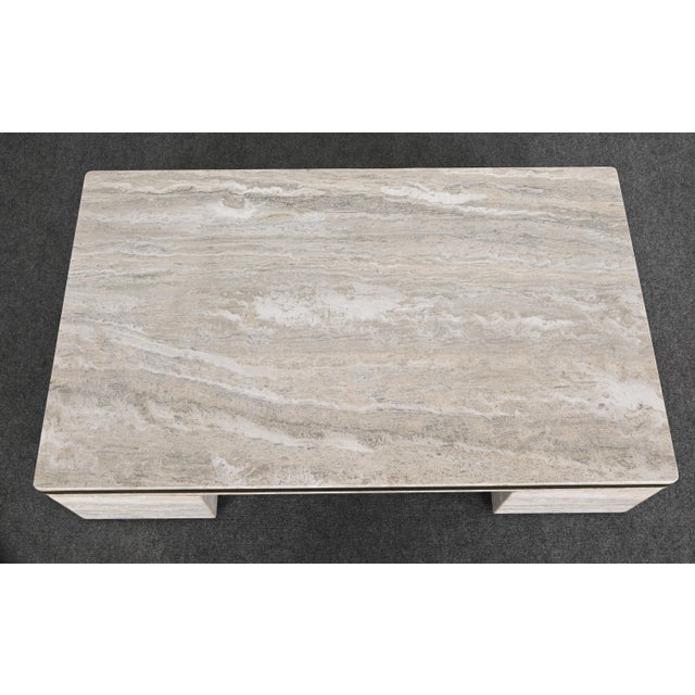 1980s Travertine and Stainless Steel Coffee Table Manner of Karl Springer For Sale - Image 9 of 10
