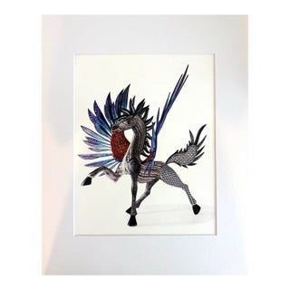 Pegasus: Limited Edition Print of Oaxacan Alebrije Wood Carving in 16x20 Mat For Sale
