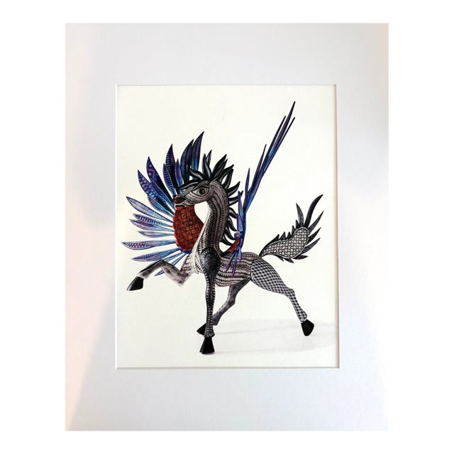 Pegasus: Limited Edition Print of Oaxacan Alebrije Wood Carving in 16x20 Mat For Sale