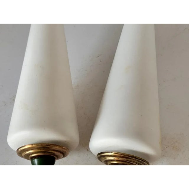 Gold Sconce with Two - Branch Opaline Lampshades from Arlus, 1950s For Sale - Image 8 of 11