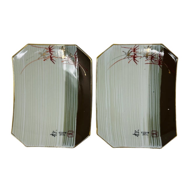 Vintage Signed Hand-Painted Ceramic Sushi Service Plates a Pair For Sale - Image 9 of 9