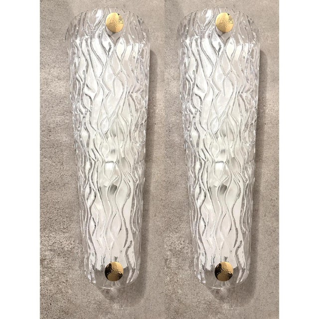 Mid-Century Modern Monumental Clear Murano Glass Wall Sconces From Italy – Set of Four For Sale - Image 3 of 7