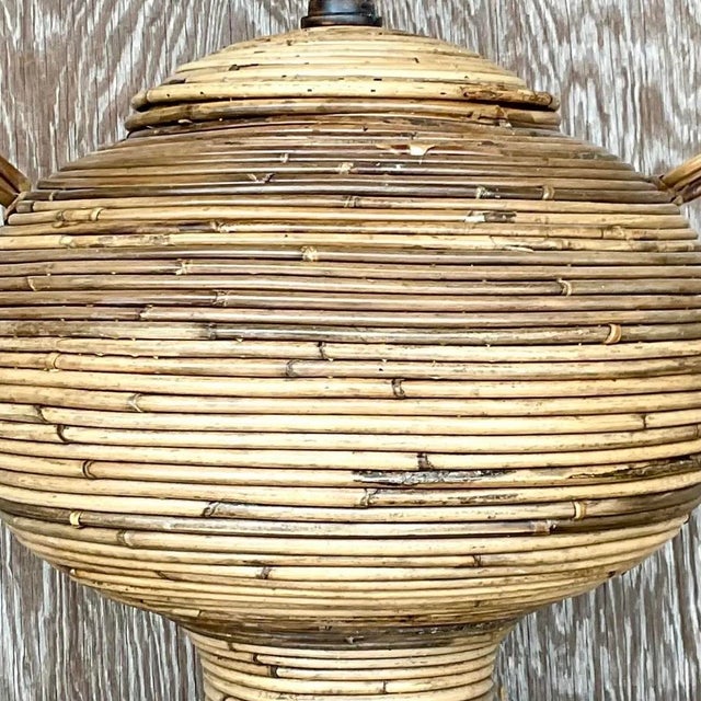 Vintage Coastal Pencil Reed Lidded Urn For Sale - Image 11 of 12