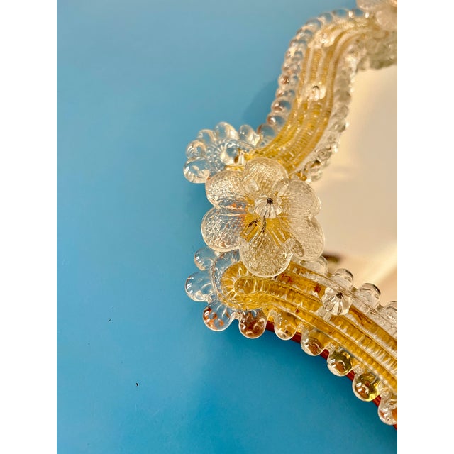 Vintage Hollywood Regency Floral Murano Glass Wall Mirror, Italy, 1970s For Sale - Image 9 of 13
