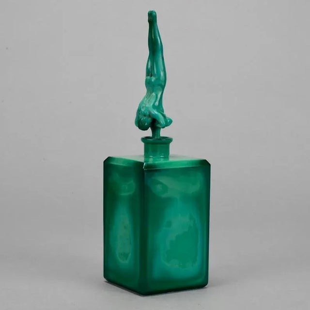 Art Deco Era Czech Malachite Glass Perfume with Nude Stopper For Sale In Detroit - Image 6 of 6