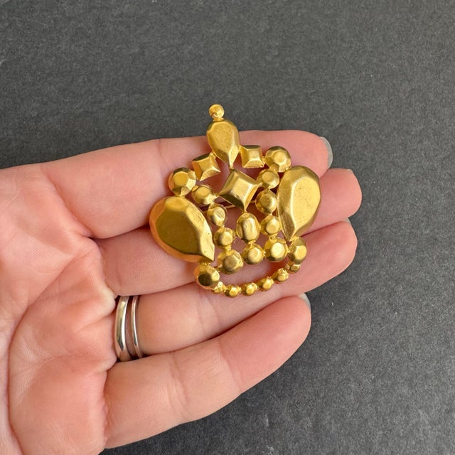 Trifari Gold Tone Crown Brooch Vintage Matte TM Retro Pin Approx 2" Signed Trifari TM
