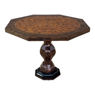 1950s French Art Deco Style Octagonal Center / Foyer Table in Zebrano Wood & Parquetry Finish For Sale