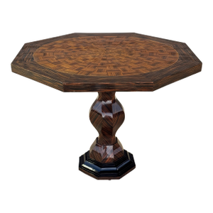 1950s French Art Deco Style Octagonal Center / Foyer Table in Zebrano Wood & Parquetry Finish