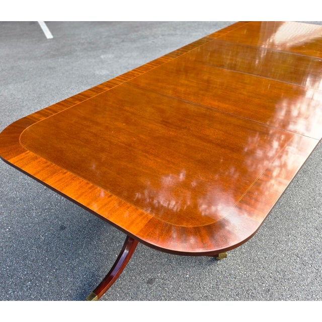 Brown Late 20th Century Baker Furniture Georgian Banded Mahogany Double Pedestal Extension Dining Table For Sale - Image 8 of 15