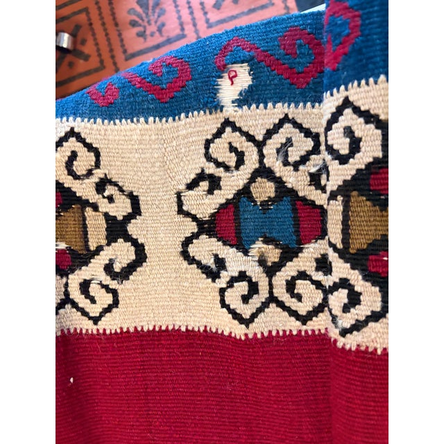1950s Flat-Weave Turkish Textile. Repeating Tribal Medallions Woven Into a Bold, Solid, Crimson Field For Sale - Image 5 of 7