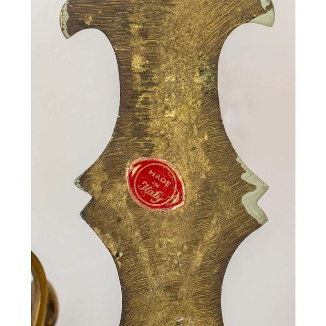 Brass Italian Brass and Crystal Two-Branch Wall Sconces, Pair For Sale - Image 8 of 8