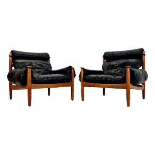 Mid-Century Lounge Chairs in Leather and Oak by Eric Merthen for Ire Möbler, Sweden, 1960s, Set of 2 For Sale