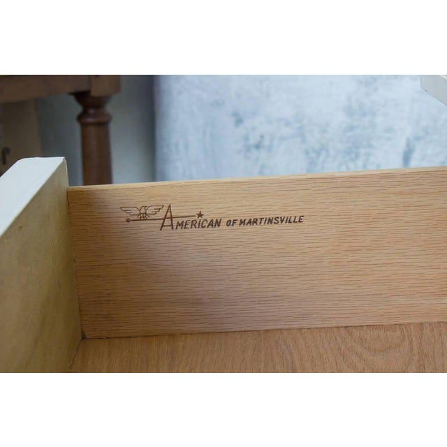 Single White Lacquered MidCentury Modern Nightstand With Brass Trim