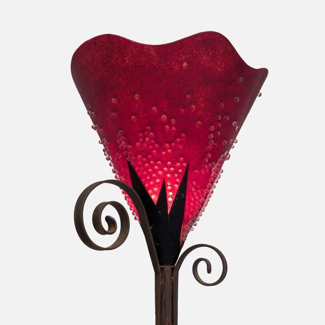 Modern Decorative Red Art Glass Floor Lamp With Metal Stand For Sale - Image 3 of 6