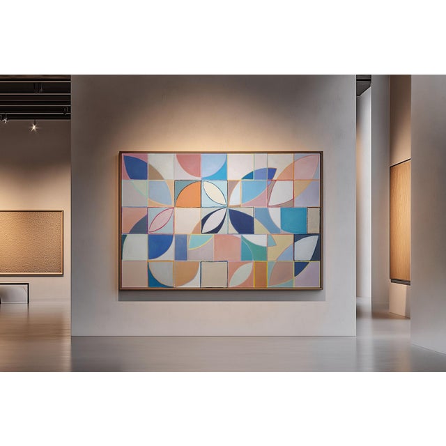 2020s 2026, Geometric Bauhaus Floral Painting on Canvas, Plucking Petals, Squares Grid by Natalia Roman For Sale - Image 5 of 8