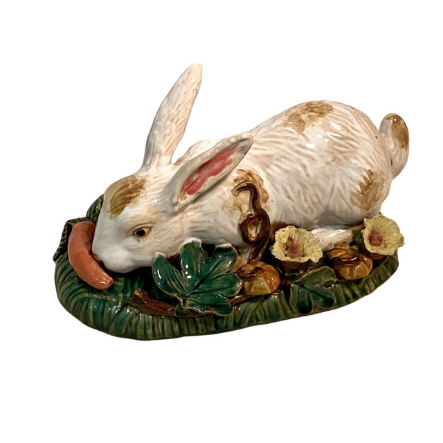 Antique Handmade Majolica Ceramic White Rabbit, Easter Bunny, Centerpiece, Home Decor For Sale - Image 9 of 9